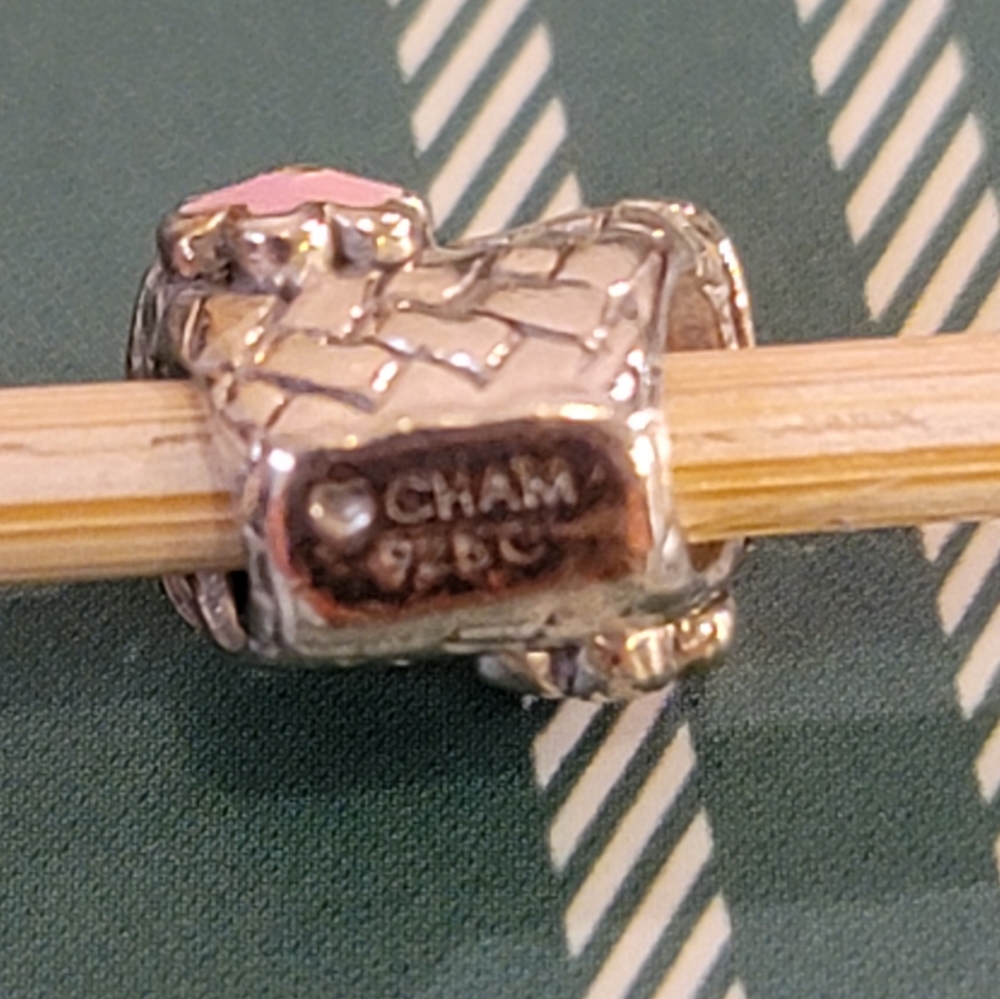 🌸Authentic CHAMILIA Beach Basket 925 Sterling w/Pink Enamel Flower fits Pandora - Picture 2 of 3